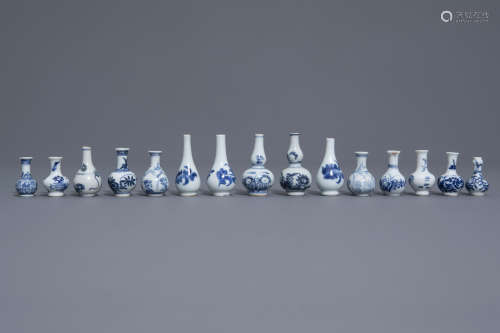 Fifteen Chinese blue and white doll's house miniature vases, Kangxi