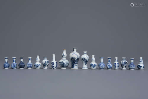 Seventeen Chinese blue and white doll's house miniature vases, Kangxi