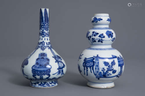 Two Chinese blue and white vases with antiquities, Kangxi