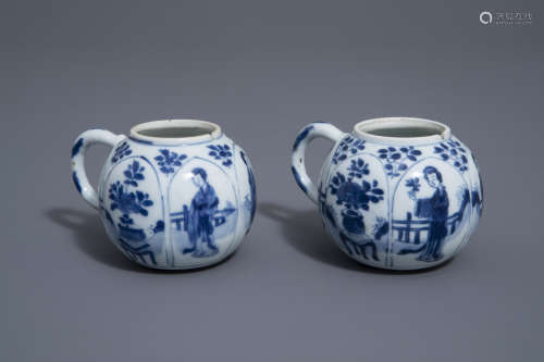 Two Chinese blue and white 'Long Eliza' mustard jars, Kangxi