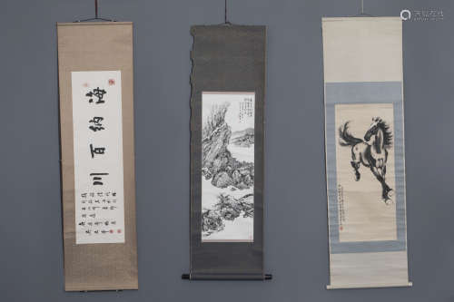 Three various Chinese scroll paintings, 20th C.