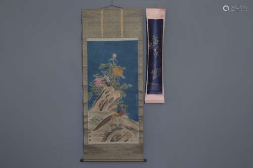 Two Chinese scroll paintings with birds among flower branches, signed, 19th/20th C.