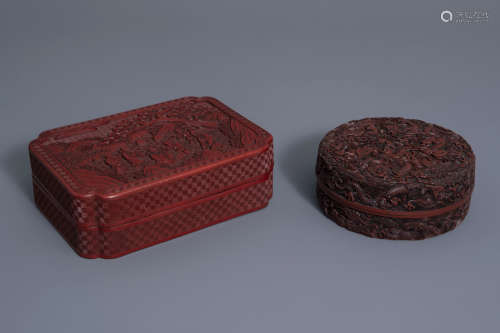 Two Chinese red lacquer boxes and covers, 19th/20th C.