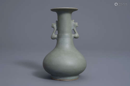 A Chinese Longquan celadon bottle vase, Ming