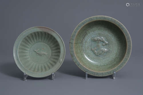 Two Chinese celadon dishes with (Twin) fish, Song/Ming