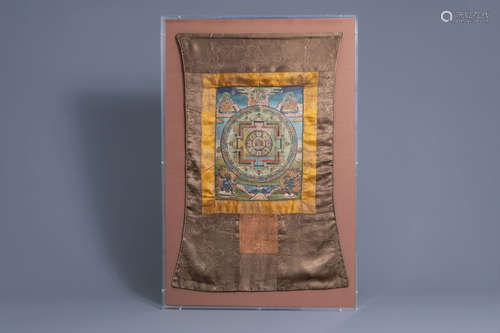 A 'mandala' thangka in plexi frame, Tibet, 19th/20th C.