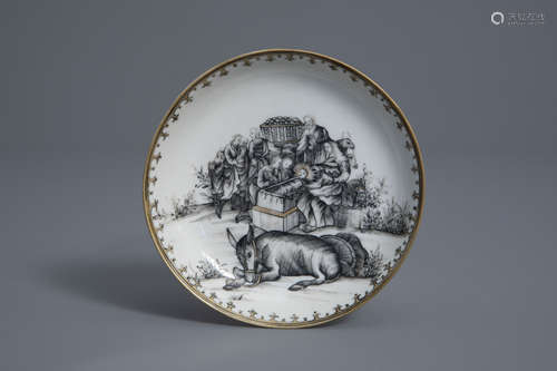 A Chinese grisaille 'Nativity' saucer, Qianlong