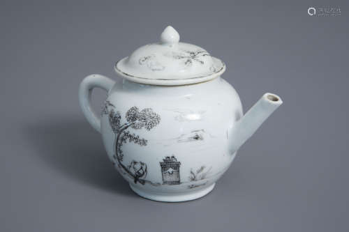 A Chinese grisaille 'Valentine pattern' teapot and cover, Qianlong
