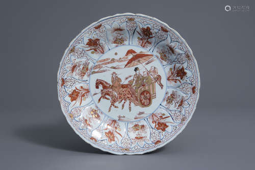 A Chinese 'milk and blood' dish with a horse carriage, Kangxi