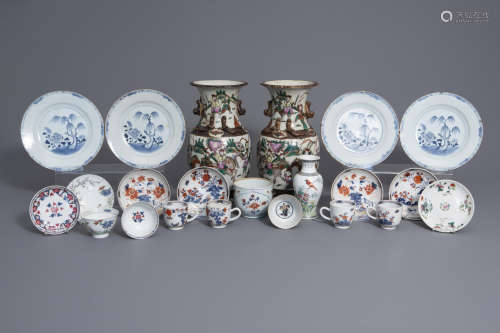 A varied collection of Chinese famille rose, blue and white and Imari style porcelain, 18th C. and later
