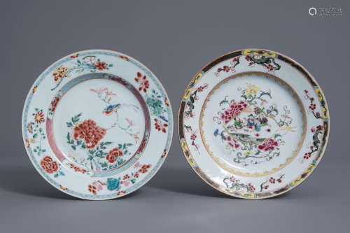 Two Chinese famille rose plates with fine designs, Yongzheng/Qianlong
