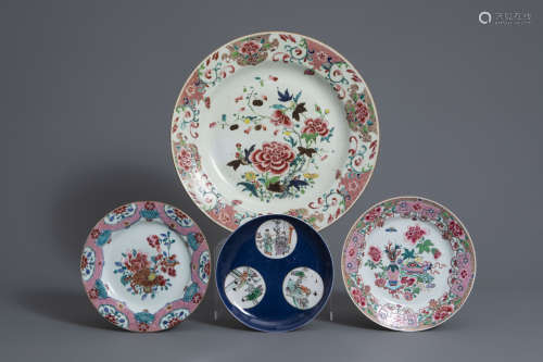 Four Chinese famille rose and verte dishes, Yongzheng and later