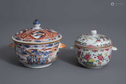 Two Chinese famille rose and Imari style tureens and covers, Kangxi and Qianlong