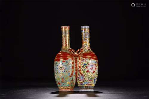 A Chinese Famille-Rose Porcelain Double Vase