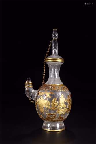 A Chinese Carved Rock Crystal Vase with Inlaid