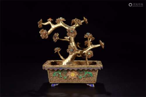 A Chinese Gilt Silver Planter Decoration