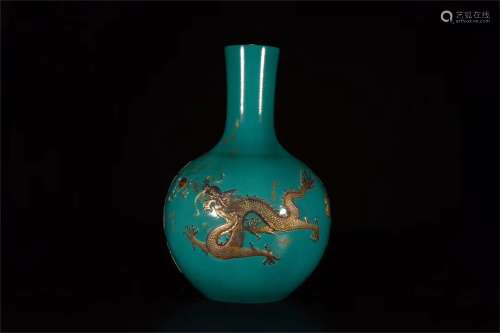 A Chinese Turquoise-Green Glazed Porcelain Vase