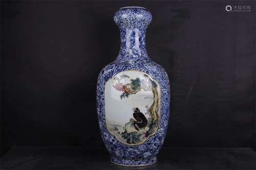 A Chinese Blue and White Famille-Rose Porcelain Vase