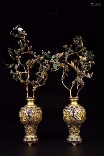 A Pair of Chinese Gilt Silver Planters Decoration