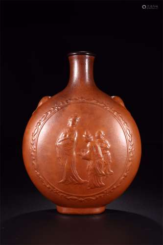 A Chinese Carved Double Gourd Moon Flask