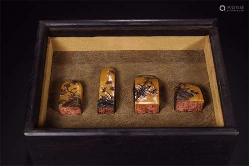 A Set of Four Chinese Carved Tianhuang Seals