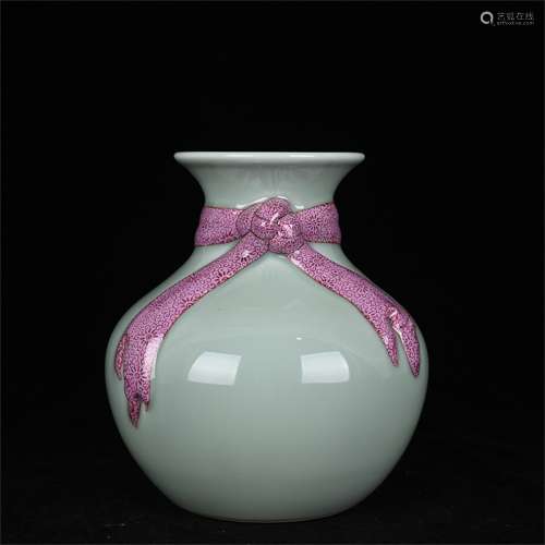 A Chinese Celadon Glazed Famille-Rose Porcelain Vase
