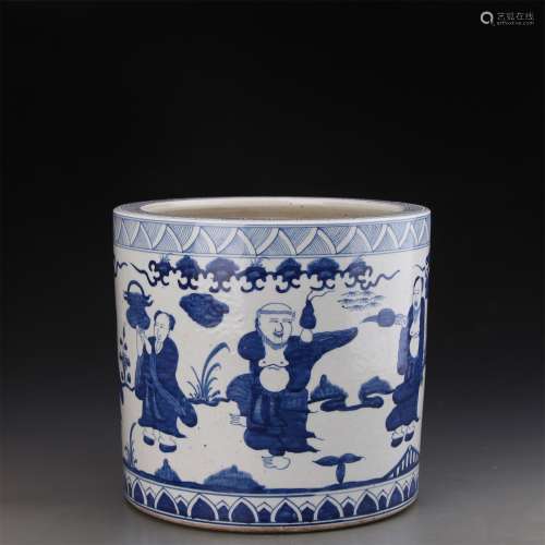 A Chinese Blue and White Porcelain Brush Pot
