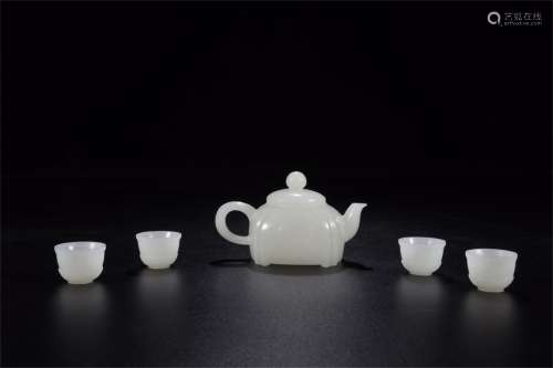 A Chinese Carved Jade Tea Set