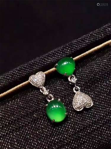 A Pair of Chinese Carved Jadeite Earrings