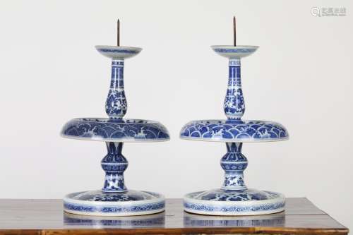 Blue and white candle holder