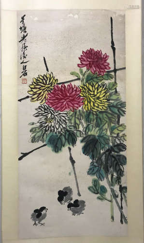 Qi Baishi, Chrysanthemum Chick Illustration