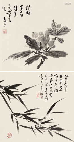 溥儒（1896～1963） 佳期、清影 （二件） 镜片 水墨纸本