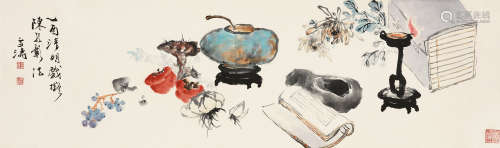 王雪涛（1903～1982） 1945年作 书斋清供 镜片 设色纸本