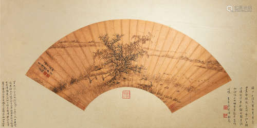 冒起宗（1590～1650） 1642年作 溪岸观景图 红金扇片 水墨纸本