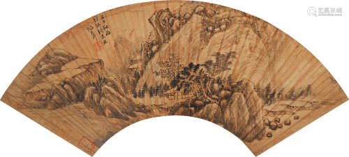 杨允升（明） 1642年作 清幽山居图 红金扇片 设色纸本