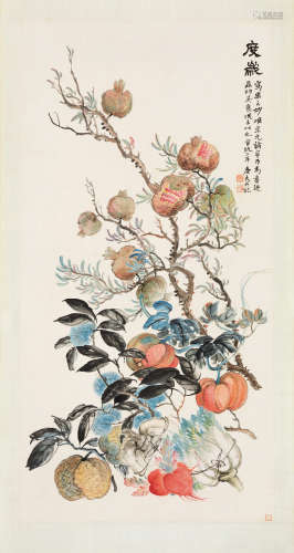 陆恢（1851～1920） 1910年作 度岁 立轴 设色纸本