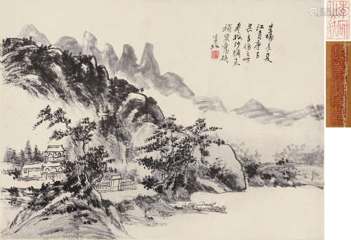 黄宾虹（1865～1955） 长夏江寺图 立轴 水墨纸本
