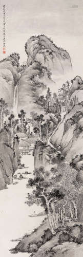 金城（1878～1926） 1924年作 松山飞瀑图 立轴 水墨纸本
