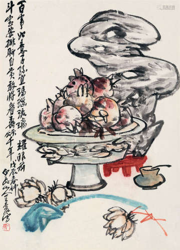 王一亭（1867～1938） 1928年作 百事如意 立轴 设色纸本