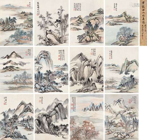 黄均（古）（1775～1850） 1837年作 山水册 册页 （十二开） 设色纸本