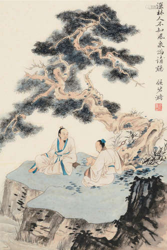 张辛稼（1886～1959） 高士抚琴图 冷烟疏雨过重阳 （二件选一） 镜片、立轴 设色纸本