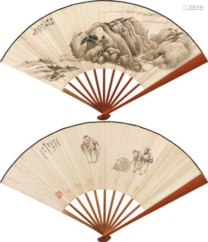 戴熙（1801～1860）沈鉴 气霁云敛之图 刻梅花诗文竹扇骨 成扇 设色纸本