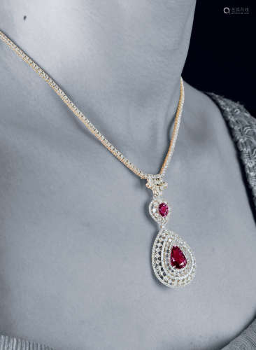 总重量约5.46克拉天然斯里兰卡未经加热紫粉色蓝宝石配钻石吊坠项链