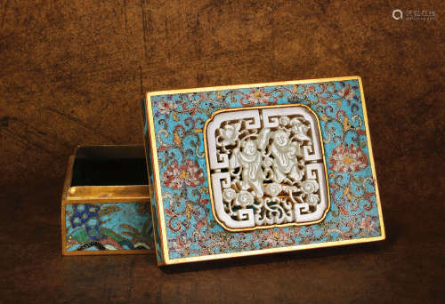 清中期 铜胎珐琅嵌白玉饰盒