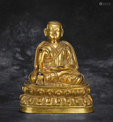 18世纪 铜鎏金上师佛坐像