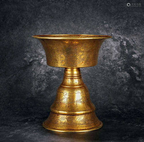 17世纪 银鎏金錾刻宝相花纹酥油灯
