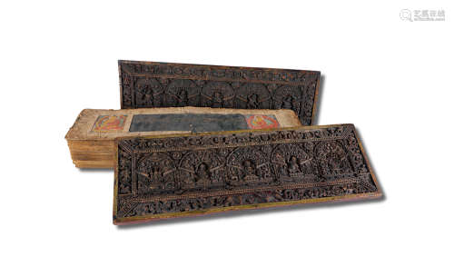 14世纪 藏传经文夹经板一套