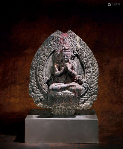 14世纪 黑石雕双面佛