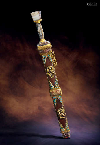 清 铜鎏金螭龙纹镶玉具剑