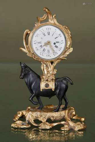 Bull clock \n \nMade of bronze with a black and gild…